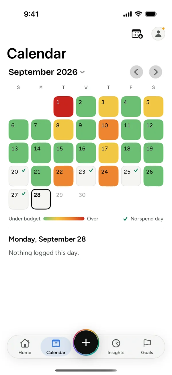 The Calendar: each day colored by how much was spent